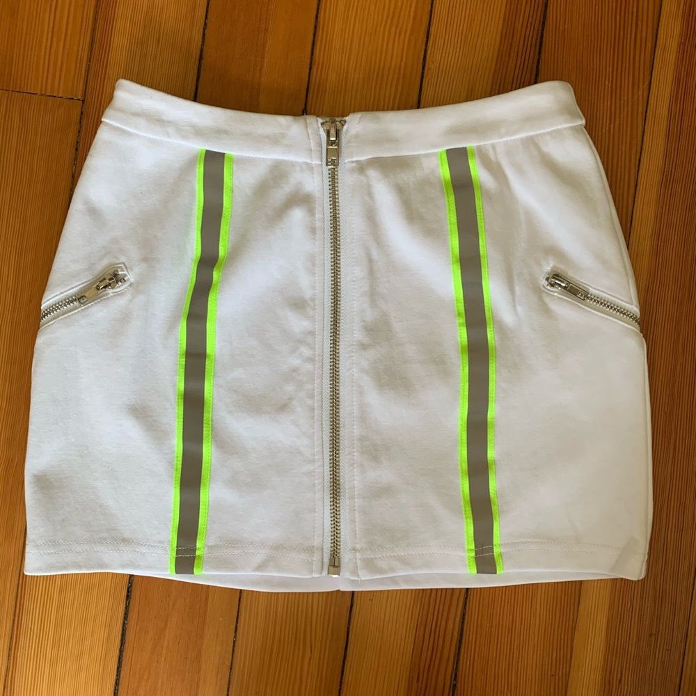 White Mini Skirt with Neon and Reflective Stripes